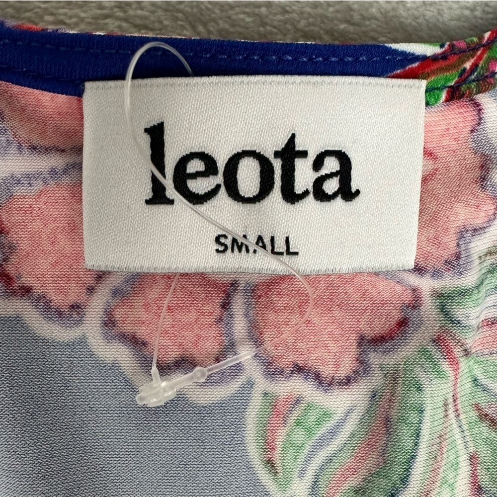 NWOT LEOTA The Perfect Wrap midi dress blue colorful floral women’s size small - Picture 4 of 9